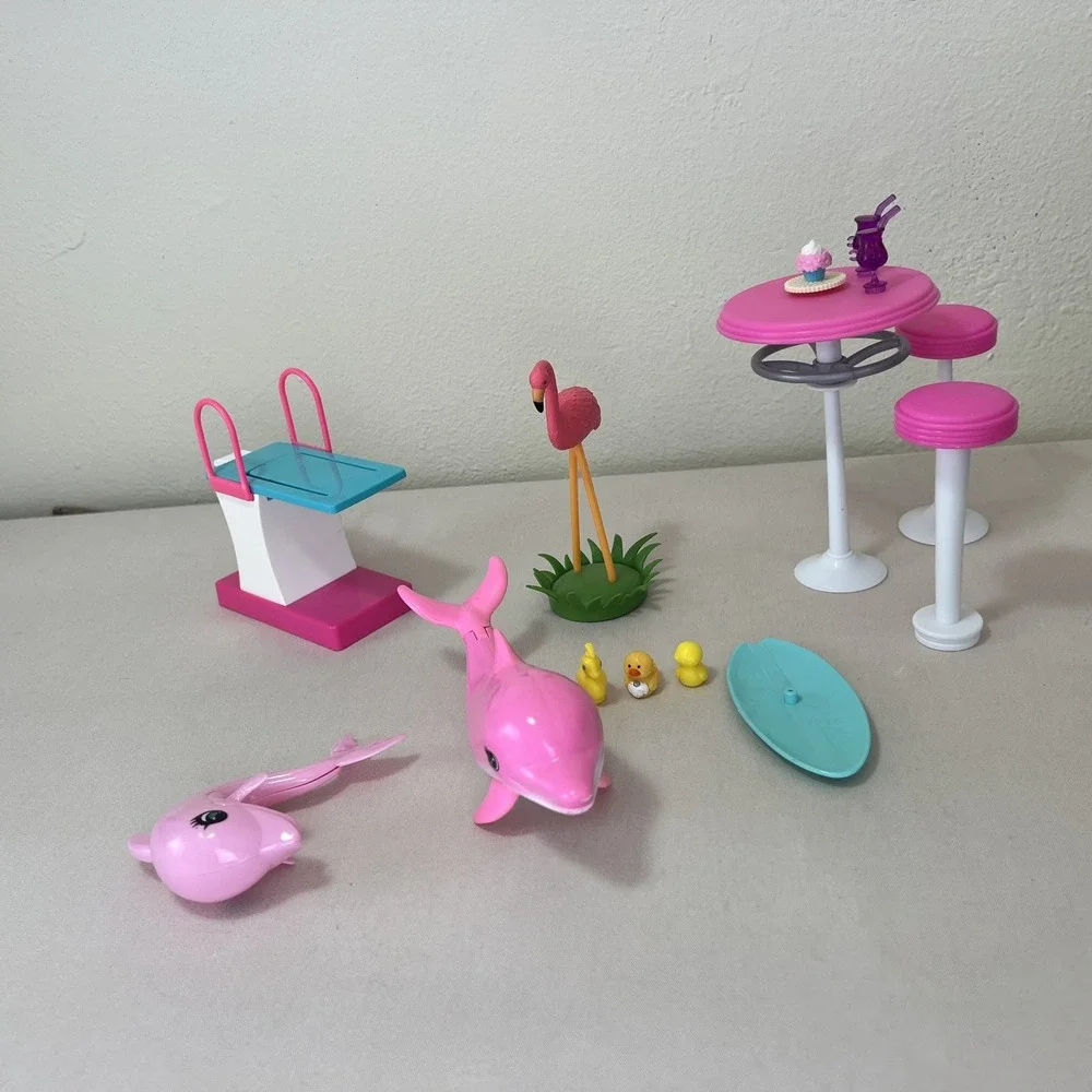 Mattel Barbie Dream Patio Table Diving Board Dolphins Flamingo w/ Pool